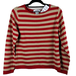 Nine & Company Lucky Stripe Tomato Wheat Boat Neck Long Sleeve Sweater N…